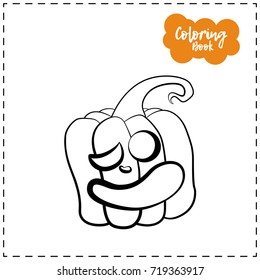 Vector outline illustration of a pumpkin lantern for Halloween with emotion on a white background