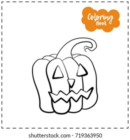 Vector outline illustration of a pumpkin lantern for Halloween with emotion on a white background