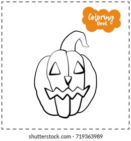 Vector outline illustration of a pumpkin lantern for Halloween with emotion on a white background