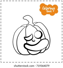 Vector outline illustration of a pumpkin lantern for Halloween with emotion on a white background