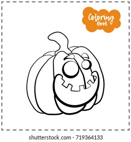 Vector outline illustration of a pumpkin lantern for Halloween with emotion on a white background