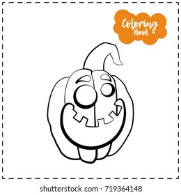 Vector outline illustration of a pumpkin lantern for Halloween with emotion on a white background
