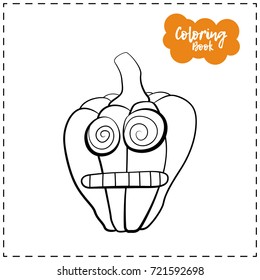 Vector outline illustration of a pumpkin lantern for Halloween with emotion on a white background
