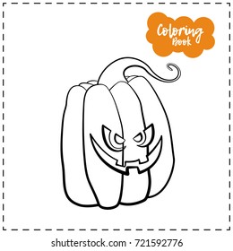 Vector outline illustration of a pumpkin lantern for Halloween with emotion on a white background