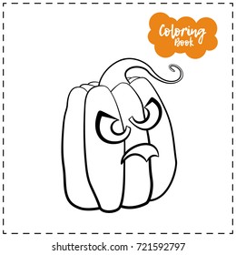 Vector outline illustration of a pumpkin lantern for Halloween with emotion on a white background