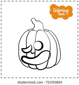 Vector outline illustration of a pumpkin lantern for Halloween with emotion on a white background