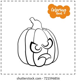 Vector outline illustration of a pumpkin lantern for Halloween with emotion on a white background