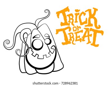 Vector outline illustration of a pumpkin lantern for Halloween with emotion on a white background