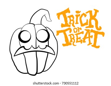 Vector outline illustration of a pumpkin lantern for Halloween with emotion on a white background