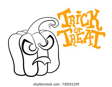 Vector outline illustration of a pumpkin lantern for Halloween with emotion on a white background