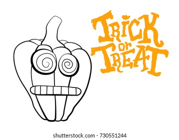 Vector outline illustration of a pumpkin lantern for Halloween with emotion on a white background