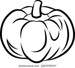 Vector outline illustration of a pumpkin on a white background. Ideal for coloring, autumn, or Halloween projects. Clean lines and clear design make it easily adaptable for creative artistic tasks.