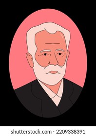 Vector Outline Illustration Of Pyotr Tchaikovsky. Russian Composer, Teacher, Conductor And Music Critic.