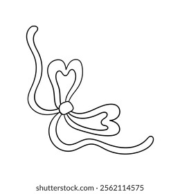 Vector outline illustration of quirky wavy bow. Hand drawn whimsical ribbon in retro coquette aesthetic