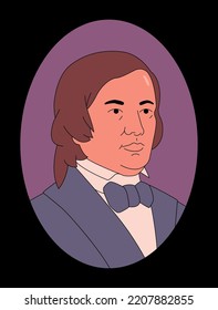 Vector Outline Illustration Of Robert Schumann. German Composer, Teacher And Influential Music Critic. 