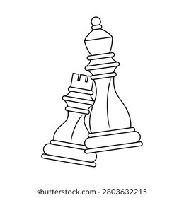 Vector outline illustration of rook and bishop chess pieces, isolated on a white background. 38