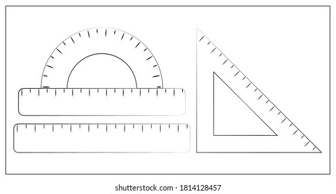 Vektorgrafik von Lineal, Richtschnur, Dreieck-Lineal, Protraktor. Schulbedarf. Messwerkzeug. Vektorliniensymbol. Für Web, Logo, Icon, App, UI. Einzeln auf Weiß.