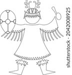 Vector outline illustration of shaman with drum