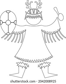 Vector outline illustration of shaman with drum