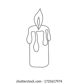 Vector outline illustration of a simple candle, isolated object on the white background, clipart useful for Christmas holidays decoration, hand drawn image, doodle style