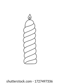 Vector outline illustration of a simple candle, isolated object on the white background, clipart useful for Christmas holidays decoration, hand drawn image, doodle style