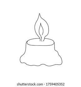 Vector outline illustration of a simple candle, isolated object on the white background, clipart useful for Christmas holidays decoration, hand drawn image, doodle style