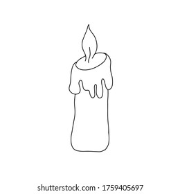 Vector outline illustration of a simple candle, isolated object on the white background, clipart useful for Christmas holidays decoration, hand drawn image, doodle style