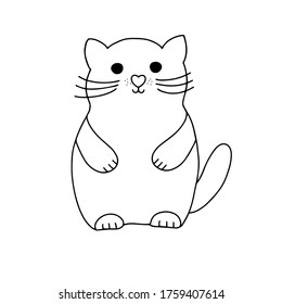 Esbozo vectorial ilustración de una simple y graciosa vista frontal del gato, imagen de dibujo manual del doodle en el fondo blanco