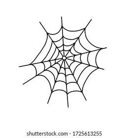 Vector outline illustration of a simple fancy Halloween spider web, isolated object on the white background, clipart useful for halloween party decoration, hand drawn image, cartoon spooky character