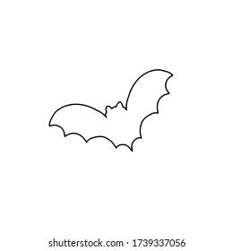 Vector outline illustration of a simple fancy Halloween bat animal, isolated object on the white background, clipart useful for halloween party decoration, hand drawn image, cartoon spooky character
