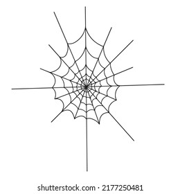 Vector outline illustration of a simple fancy Halloween spider web, isolated object on the white background,  useful for halloween party decoration, hand drawn image, cartoon spooky characte