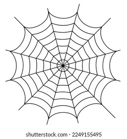 Vector outline illustration of a simple fancy Halloween spider web, isolated object on the white background, clipart useful for halloween party decoration, hand drawn image, cartoon spooky character