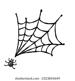 Vector outline illustration of a simple fancy Halloween spider web, isolated object on white background, clipart useful for halloween party decoration, hand drawn image, cartoon spooky character