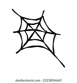 Vector outline illustration of a simple fancy Halloween spider web, isolated object on white background, clipart useful for halloween party decoration, hand drawn image, cartoon spooky character