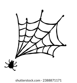 Vector outline illustration of a simple fancy Halloween spider web, isolated object on white background, clipart useful for halloween party decoration, hand drawn image, cartoon spooky character