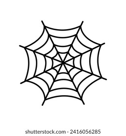 Vector outline illustration of a simple fancy Halloween spider web, isolated object on the white background, clipart useful for halloween party decoration, hand drawn image, cartoon spooky character