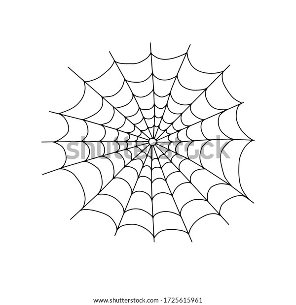 Vector outline illustration of a simple fancy\
Halloween spider web, isolated object on the white background,\
clipart useful for halloween party decoration, hand drawn image,\
cartoon spooky\
character