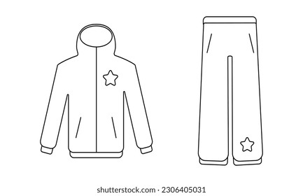 Vector outline illustration of the snowboarding clothes