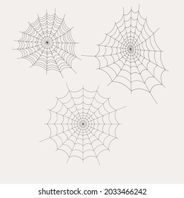 Vector outline illustration of a three simple fancy Halloween spider web, isolated object on the white background, clipart useful for halloween party decoration