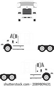 Vector outline illustration truck trailer set isolated on white background