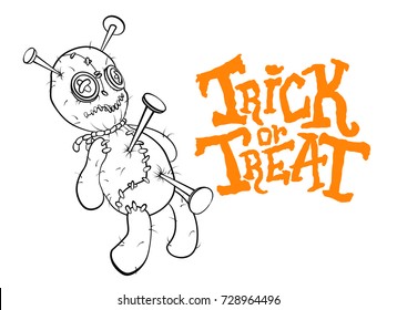 Vector outline illustration of a voodoo doll for Halloween on a white background. Trick or treat