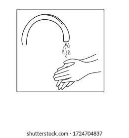 Vector outline illustration, wash your hands, precautionary measures