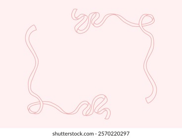 Vector outline illustration of wavy outline bow in coquette aesthetic. Greeting card template with hand drawn ribbon frame. Holiday clipart in vintage sketch style