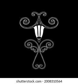 Eine Vektorgrafik einer weißen brennenden Lampe ist nachts auf schwarzem Hintergrund