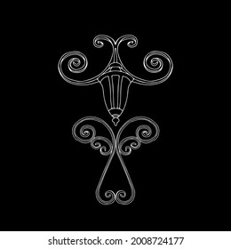 Una ilustración de un contorno vectorial de una lámpara quemante blanca está sobre un fondo negro por la noche