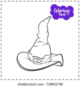 Vector outline illustration of a witch hat for halloween on a white background