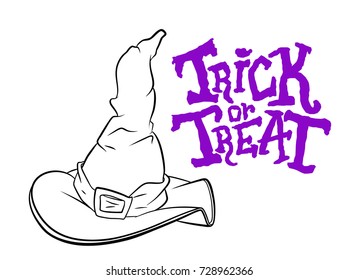 Vector outline illustration of a witch hat for halloween on a white background