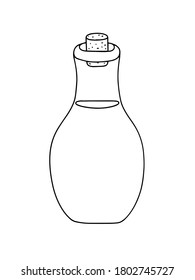 Vector outline illustration of witch poison bottle, fiol for making magic, cooking a potion, simple doodle hand drawn image, black and white drawing for Halloween holiday celebrations