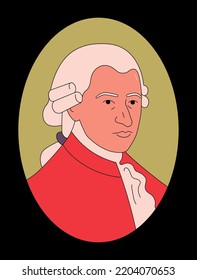 Vector outline illustration of Wolfgang Amadeus Mozart. Influential composer of the classical music era.