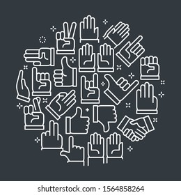 Vector outline illustrations related to hand signs   gestures  Vector line arts such as thumbs up & down  clenched hand  call me gesture  counting gesture etc are included in this graphic elements 